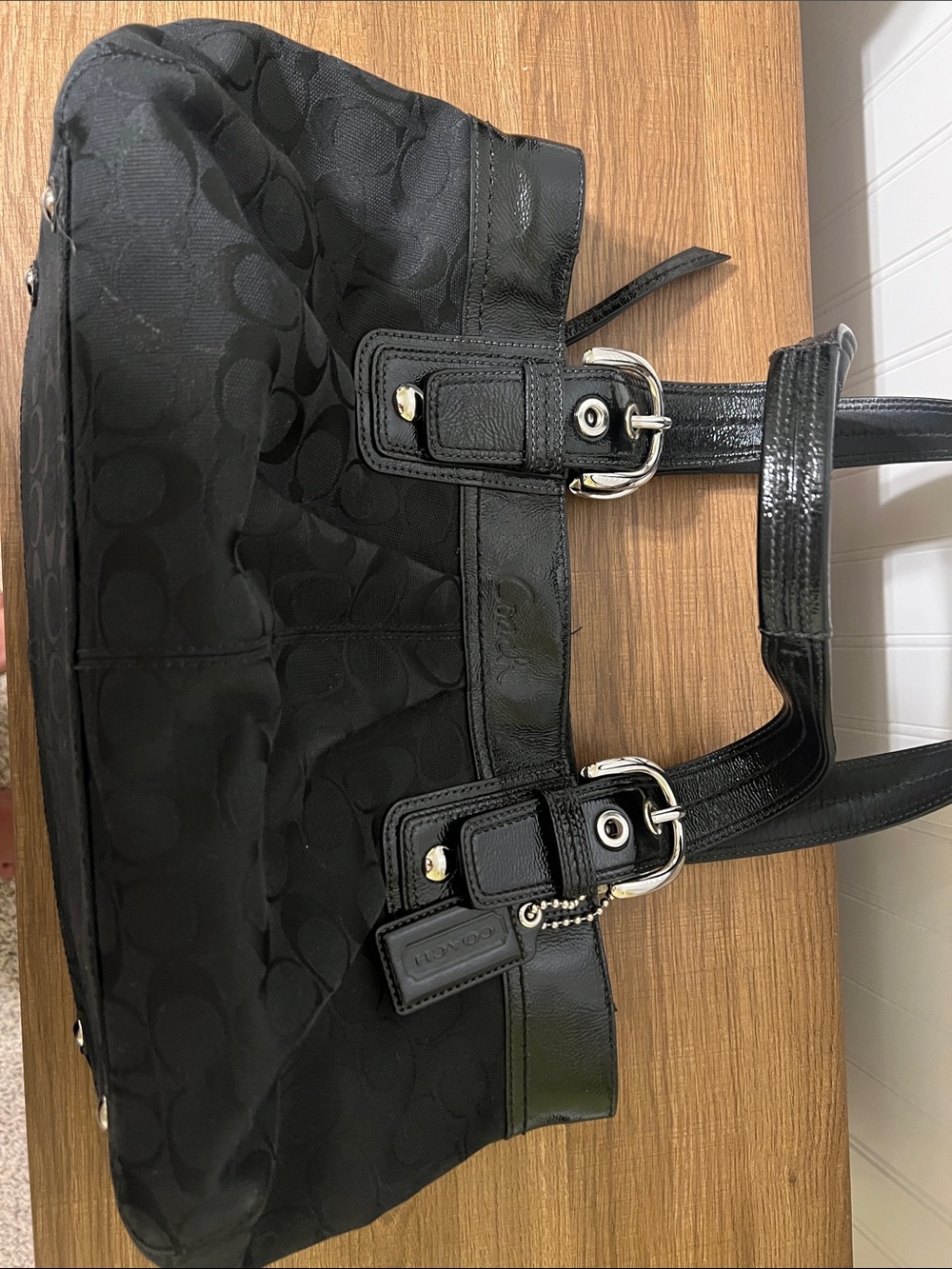 Coach Black Signature Jacquard Tote with Patent Trim and Tag - Picture 2 of 16